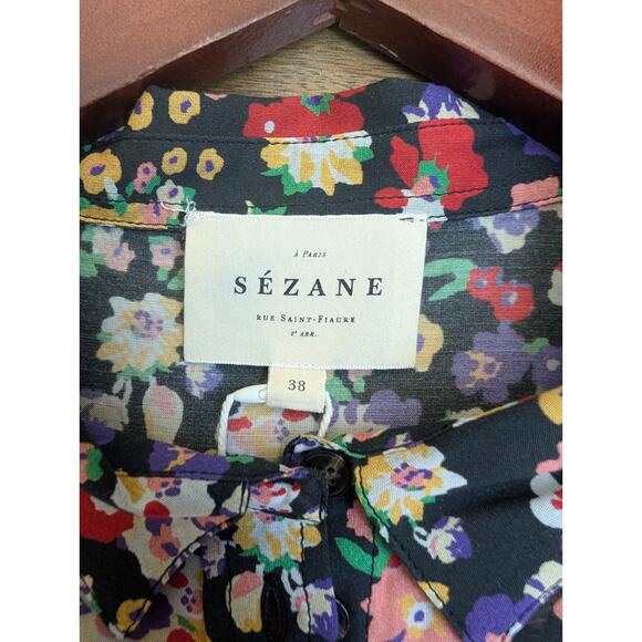 Sézane Rue Saint-Fiacre Shirt Womens 38 Multi Floral Long Sleeve Button-Up NWT - Picture 4 of 5